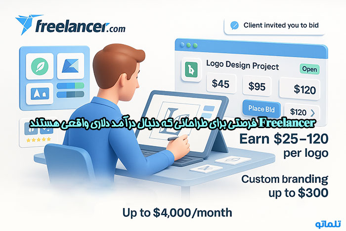 کسب درآمد دلاری از طراحی لوگو در فریلنسر دات کام freelnacer.com با تلماتو