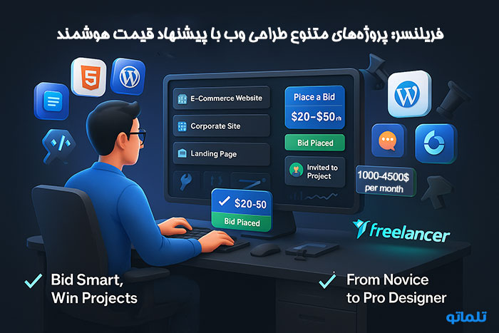 کسب درآمد دلاری از طراحی وب سایت در فریلنسر دات کام | Earning dollars from website design on Freelancer.com | تلماتو